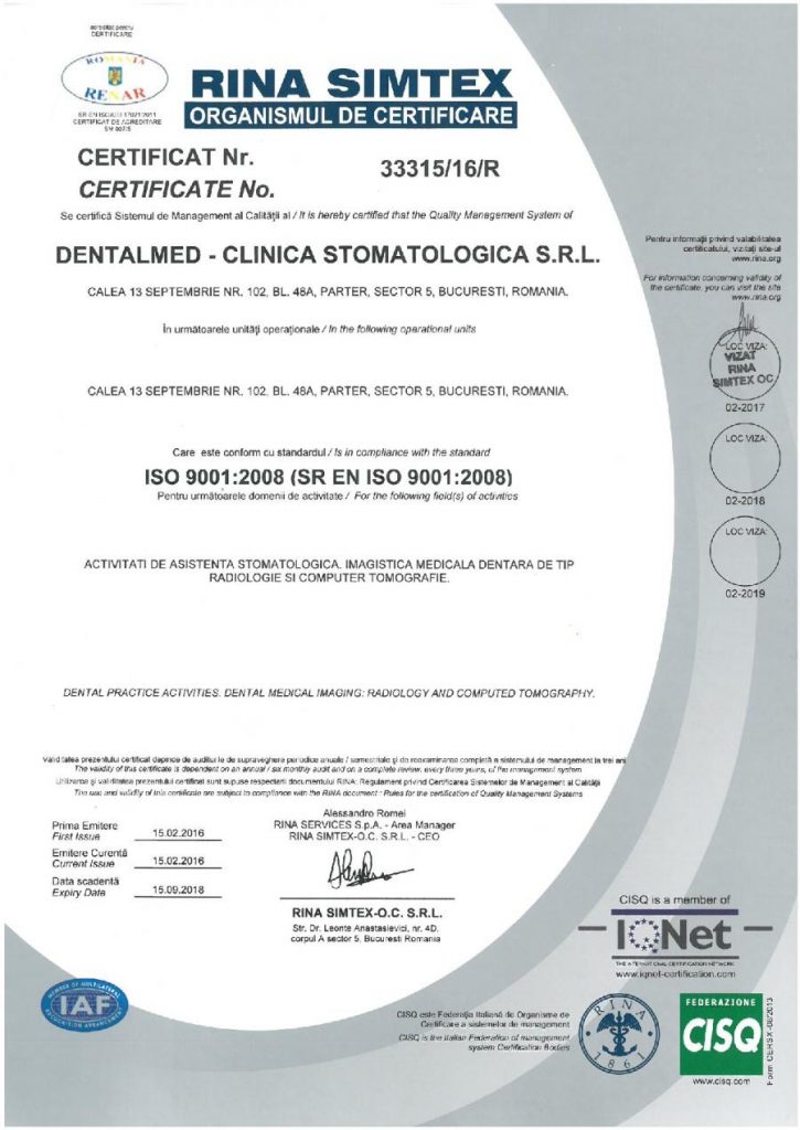ISO 9001 Certificare DentalMed